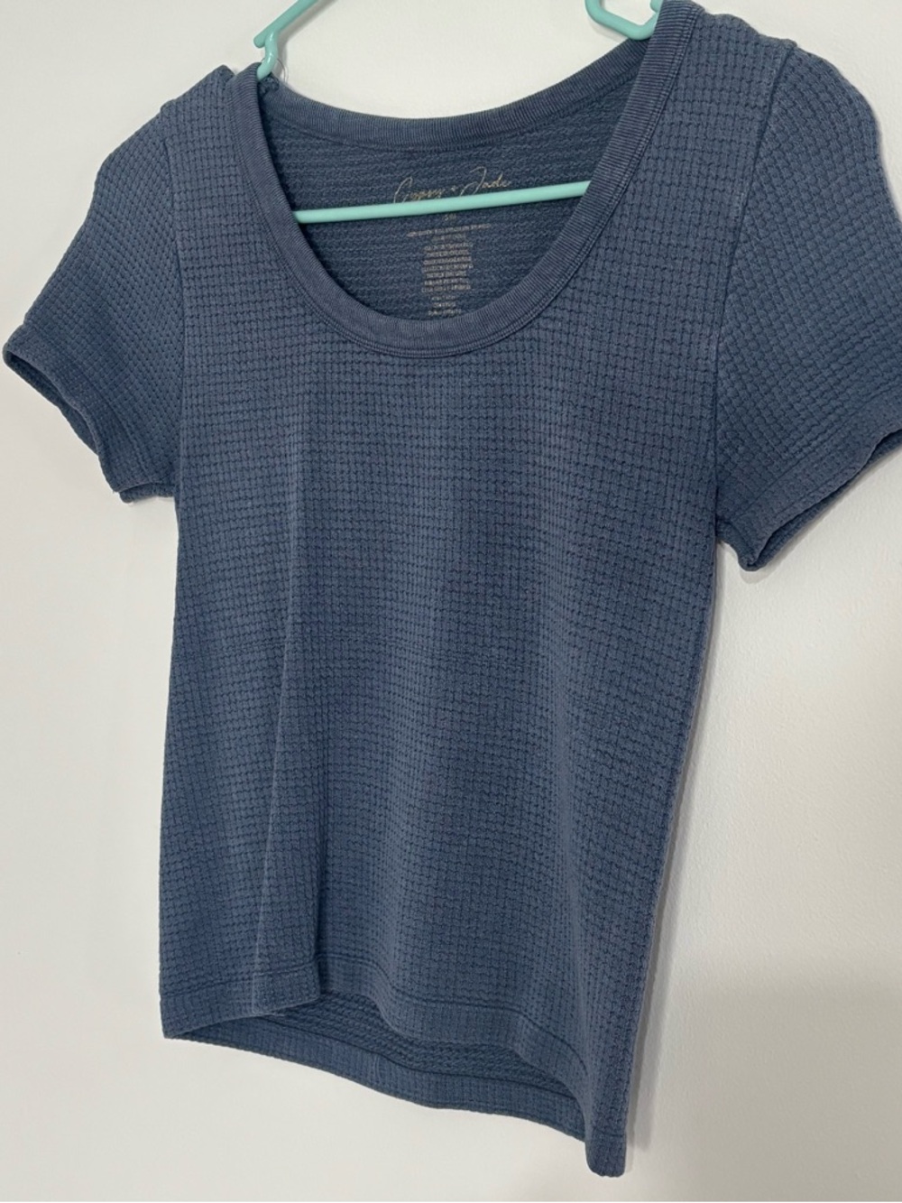 Gypsy & Jade Waffle Knit Top Blue Scoop Neck Relaxed Fit Women’s Small